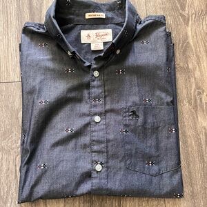 Penguin by Munsingwear Men’s L Short Sleeve Slim Fit Shirt Gray-Blue